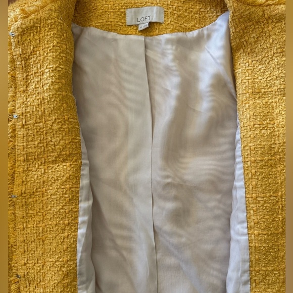 LOFT Frayed Tweed Crop Jacket Blazer, Marigold Butter Yellow, Size XS - Picture 9 of 13